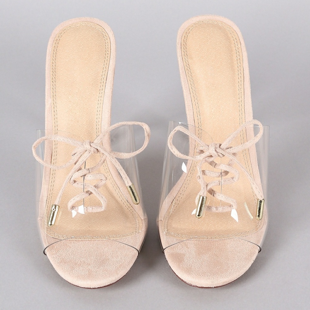 Nude Transparent Mules Tie Up High Heels - Picture 4 of 5